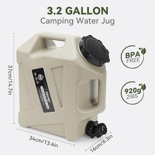 ZORMY 3.2 Gallon Camping Water Container with Faucet, Camping Water Jug, Portable Water Storage Container, BPA Free, Large Emergency Water Storage for Camping, Vehicle, Car thumbnail 3