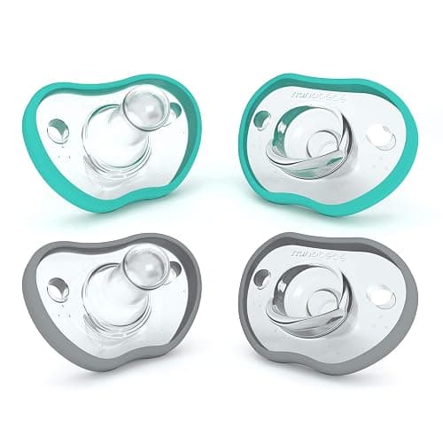 Nanobebe Baby Pacifiers 0-3 Month - Orthodontic, Curves Comfortably with Face Contour, Award Winning for Breastfeeding Babies, 100% Silicone, Baby Registry Gift 4pk,Teal/Grey - Image 1