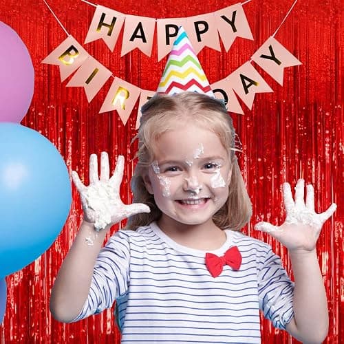 2 Pack Foil Curtain Backdrop Red Metallic Tinsel Foil Fringe Curtains Photo Booth Props for Birthday Wedding Engagement Baby Shower Bachelorette Christmas Holiday Celebration Party Decorations thumbnail 2