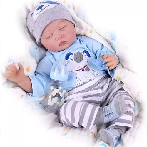 SYP Reborn Baby Dolls Boy - 20-Inch Realistic Reborn Dolls Boy in Blue Puppy Outfit, Grey Striped Trousers, Sleeping Position Real Life Baby with Dolls Accessories for Kids Age 3+ thumbnail 3