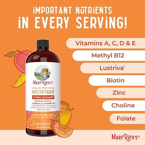 MaryRuth's Liquid Multivitamin+Hair Growth | Clinically Tested for Thicker Hair & Facial Wrinkles in Women | Biotin 10000mcg | Lustriva Hair Growth Supplement | Skin Care | Age 18+ | 30 Fl Oz thumbnail 7