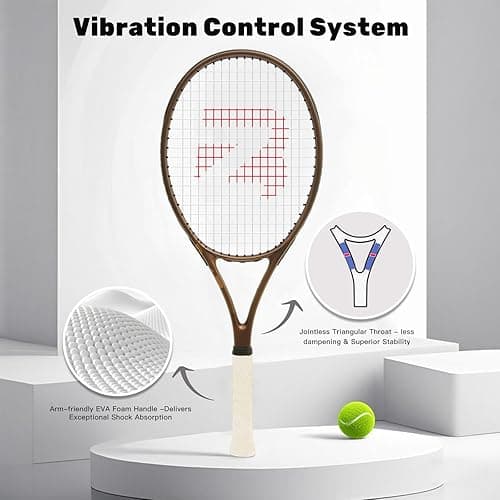 BatZoom Tennis Racket for Beginners & Adults - Lightweight Graphite Racquet with Comfortable Grip | Shock Reduction Technology | Includes Carrying Bag(Color Options) - Bronze-Gold thumbnail 3
