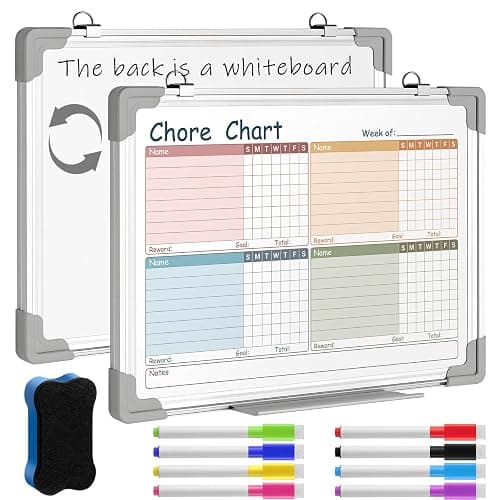 Lincia 12 x 16 Magnetic Dry Erase Chore Chart Board for Family Adults Double Side Family 2 in 1 Combo Chore Board Weekly Calendar Aluminum Frame for Wall 8 Markers 1 Eraser(Multiple People Style) - Image 1