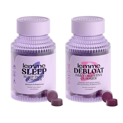 Lemme Sleep & Debloat Bundle - Sleep Gummies, a Drug-Free Nighttime Aid & Debloat Gummies for Digestive & Gut Health, Probiotics & Prebiotics - Gluten Free, Gelatin Free, Non-GMO - 60 Ct. Each - Image 1