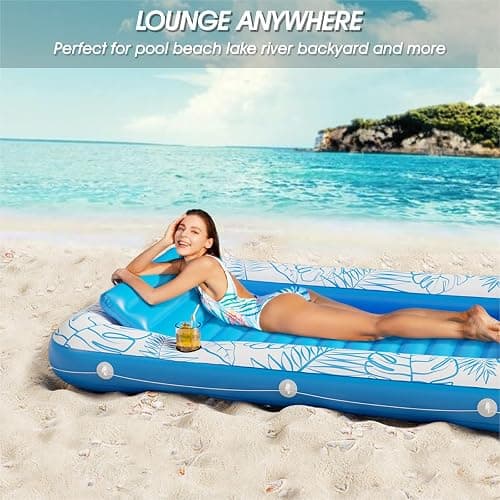 Inflatable Tanning Pool Lounger Float - Jasonwell 4 in 1 Sun Tan Tub Sunbathing Pool Lounge Raft Floatie Toys Water Filled Tanning Bed Mat Pad for Adult Blow Up Kiddie Pool Kids Ball Pit Pool (L) thumbnail 5