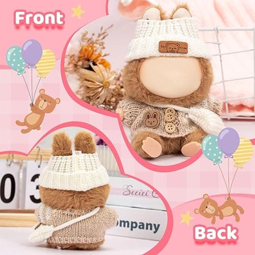 Doll Clothes for 17cm Plush Dolls, 2 Sets of Lu-bubu Doll Knitted Outfit Dress Up Clothing Set Doll Accessories, Not Include Dolls (White and Pink) thumbnail 7