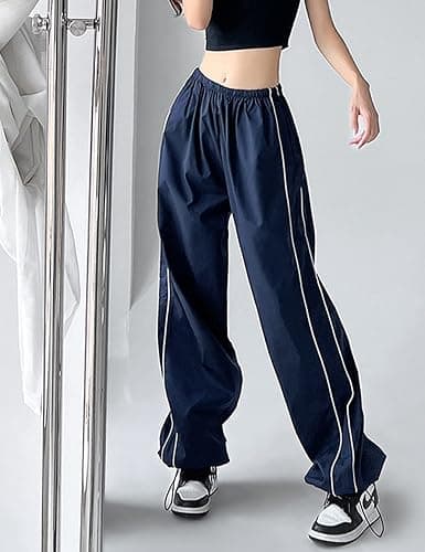 Himosyber Women's Parachute Pants Baggy Elasitc Waist Relaxed Y2K Track Pant Trousers thumbnail 7