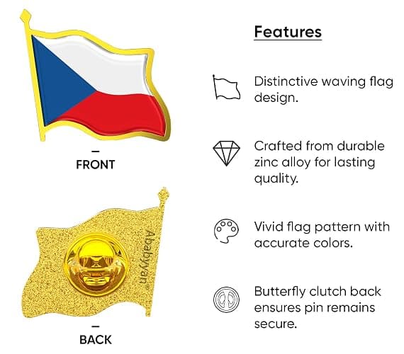 Czech Republic (Czechia) Flag Lapel Pin - Enamel Metal National Badge | World Travel Souvenir Gift for Men Women | Country Flag Patriotic Brooch Bulk Pack of Pins for Hat, Tie, Clothes, Backpack (1pc) thumbnail 3