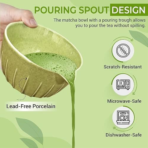 Matcha Whisk Set with Matcha Bowl - Matcha Set Included Electric Frother, Bamboo Whisk, Matcha Spoon, Bamboo Holder, Sifter, Spoon Stand (Mottled Green) thumbnail 3