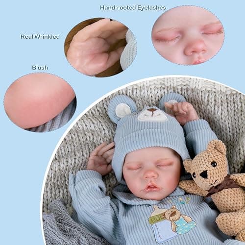Aori Reborn Baby Dolls Boy - 18 Inch Realistic Sleeping Newborn Doll Soft Cloth Body Handmade Lifelike Baby Doll with Outfit Set - Weighted Baby Boy for Role Play, Gift for Kids 3+ thumbnail 5