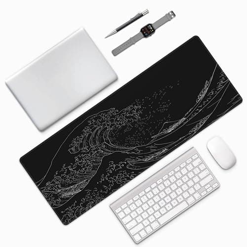 Extended Gaming Mouse Pad, Large Gaming Mouse Waterproof with Stitched Edges, Non-Slip Desktop Pad for Home and Office, Level Up Your 31.5x11.8 Inch… (Black Wave) thumbnail 9