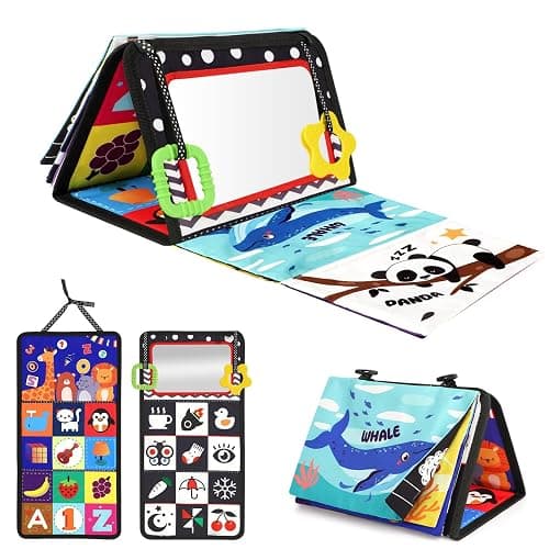 URMYWO Tummy Time Toy - Black and White High Contrast Baby Toys for Newborn - Baby Visual Stimulation Mirror - Montessori Sensory Crinkle Toy for Infant 0-3-6-12 Months - Shower Gift for Boy Girl - Image 1