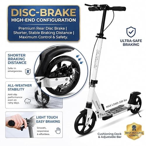 Nattork Scooter for Kids Teens and Adult Max Load 240LBS- Adjustable Height Folding Scooter with Large Sturdy Wheels Smooth Ride, Lightweight, Commuter Adult Scooters with Disc Brake,Shock Absorption thumbnail 2