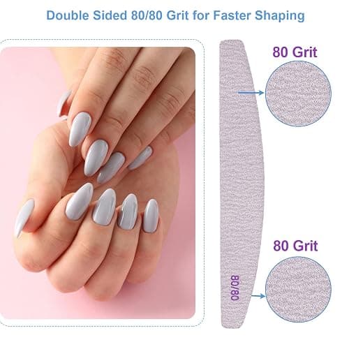 80/80 Grit Nail Files (10 Pack), Emery Boards for Acrylic Nails and Gel Nails, Coarse Nail File Double Sided 80 Grits Emory Professional Nail Filers Reusable Washable Manicure Curved Gray thumbnail 2