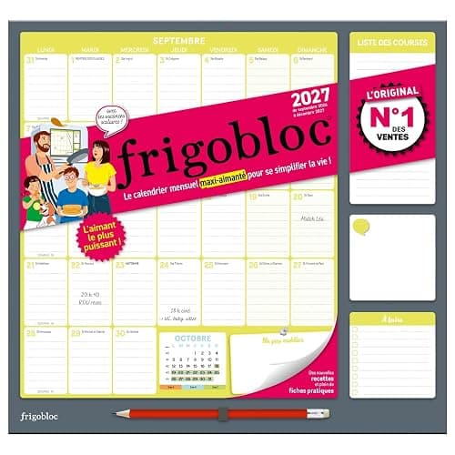 Frigobloc Mensuel 2027 - Calendrier organiseur familial (de sept. 2026 à déc. 2027) - Image 1