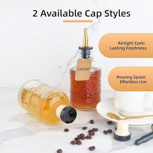 CALFATHN Simple Syrup Bottles Set of 2, Glass Coffee Syrup Dispenser Bottles 7 OZ With Metal Pour Spout, Labels and Stopper, Glass Syrup Dispenser for Maple Honey Syrup Oil and Sauces, LC002 thumbnail 5