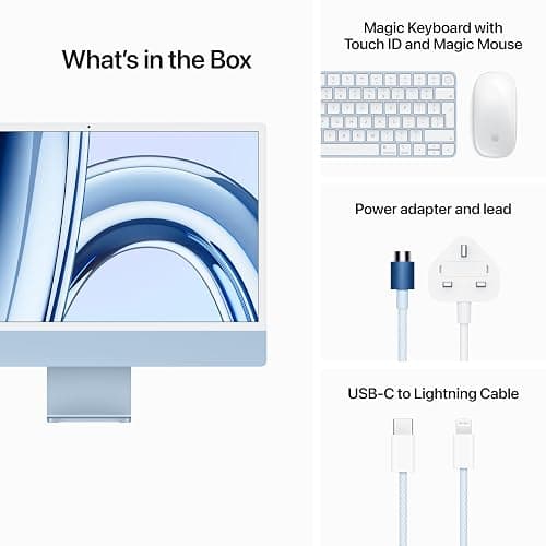 Apple 2023 iMac all-in-one desktop computer with M3 chip: 8-core CPU, 10-core GPU, 24-inch 4.5K Retina display, 8GB unified memory, 256GB SSD storage, matching accessories. Works with iPhone; Blue - 8‑core CPU and 10‑core GPU - 256 GB - Blue thumbnail 6