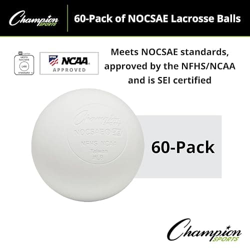 Champion Sports Lacrosse Balls: Official Size Sporting Goods Equipment for Professional, College & Grade School Games, Practices & Recreation - NCAA, NFHS and SEI Certified - 60-Pack - White thumbnail 2
