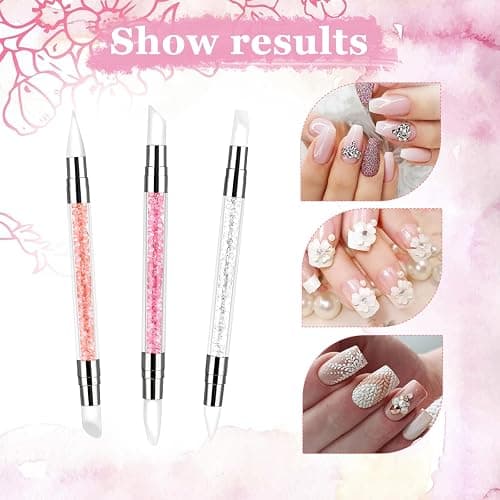 3 Pcs Nail Art Sculpture Pen, Dual Tipped Silicone Nail Tools | Silicone Head Acrylic Handle Nail Art Brushes, Rhinestone Nail Polish Carving Pen, Nail Art Tools for Home Salon thumbnail 5