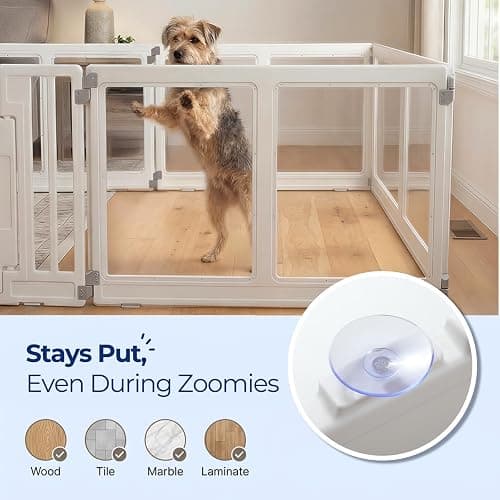 Wagora Clear Acrylic Dog Playpen with Door, Transparent Puppy Playpen for Small and Medium Puppies, Easy Assemble Pet Fence Indoor with Safety Lock (White, 69.3 x 35 x 22.4 Inch) thumbnail 6