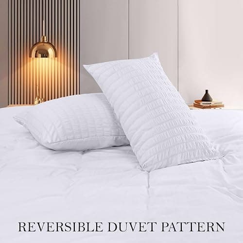 Utopia Bedding Seersucker Duvet Cover Set - Duvet Cover Double with Pillowcases - Soft Microfibre Polyester Seersucker Bedding (White) thumbnail 3