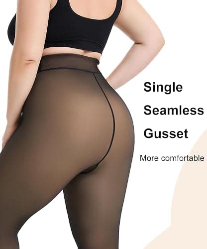 CozyWow Women's Plus Size Fleece Lined Tights, Faux Sheer | Fake Translucent, Thick Warm Thermal Tights for Winter, Plus-size Curve fit 1X–3X, Comfortable for All Day Wear thumbnail 5