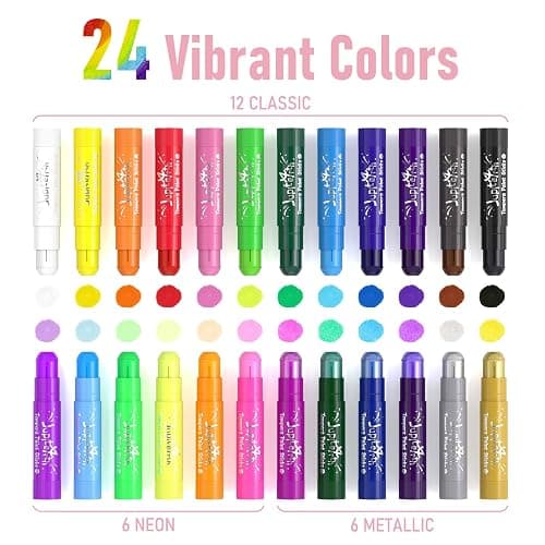 JUPITEARTH Tempera Paint Sticks for Kids, Quick Drying, 24 Colors | Non-Toxic and Washable Paint Sticks, 120 PDF Coloring Pages and 30 Stickers, Smooth, Mess-Free Art Supplies for Crafts thumbnail 2