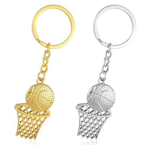 YQQYG 2 PCS Basketball Keyring, Metal Basketball Hoop Keyring, Gold Balls Keychain Silver Sports Keychains, Mini Basketball Backpack Gifts for Boys Men - Image 1