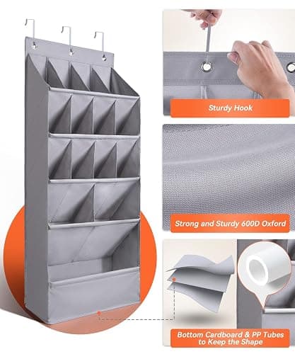 FENTEC 1 Pack Over-the-Door-Shoe-Organizers, Hanging Organizers with Large Pocket Shoe Holder Hanging Shoe Rack for Closet Shoe Organizer for Wall, Over Door Organizer with 15 Pockets Gray thumbnail 5