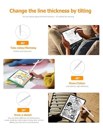 Stylus Pen for iPad (2018-2025) - 13 Minutes Fast Charging, Palm Rejection,Tilt Sensitivity, Compatible Apple iPad 11 A16/10/9/8/7/6th Gen, Pro 12.9/11/13 Inch M4, Air 3/4/5/M2/M3, Mini 5/6 thumbnail 3