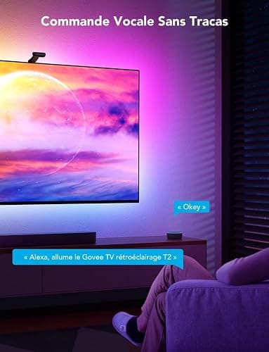 Govee T2 Envisual avec Double Caméras, Rétroéclairage LED RGBIC Wi-FI 3,6m pour Téléviseurs 55-65 Pouces, Double Perles Lumineuses, s'adapte aux TV Ultra-Fins thumbnail 9