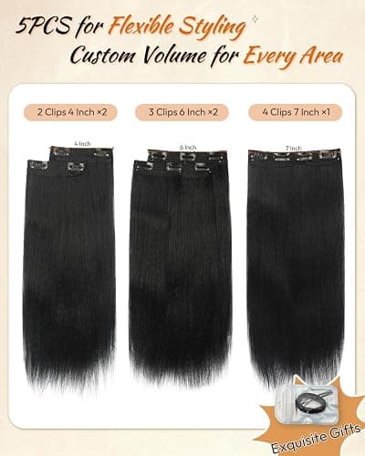 SIDAILA 5PCS Yaki Straight Clip in Hair Extensions 14 Inch Natural Black 1B | Handmade Double Weft Clip Ins for Black Women, Soft Yaki Texture, Full Volume, Lightweight & Easy Blend thumbnail 2