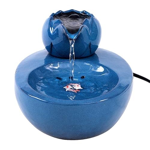 ROSE CREATE Ceramic Cat Drinking Water Fountain, 1.3 Liters Pet Water Fountains for Cats and Dogs, Electric Pet Water Dispenser with Quiet Pump and 5 Replacement Filters - Blue Lotus Style thumbnail 6