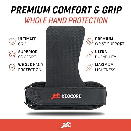 XeoCore Pro Chalkless Hand Grips, Cross Fit Grips, Pull Up Grips, Weightlifting Grips, Gymnastics Grips. Protects Against Tears & Blisters. Premium Enhanced Grip - Comfortable Wrist Support thumbnail 2