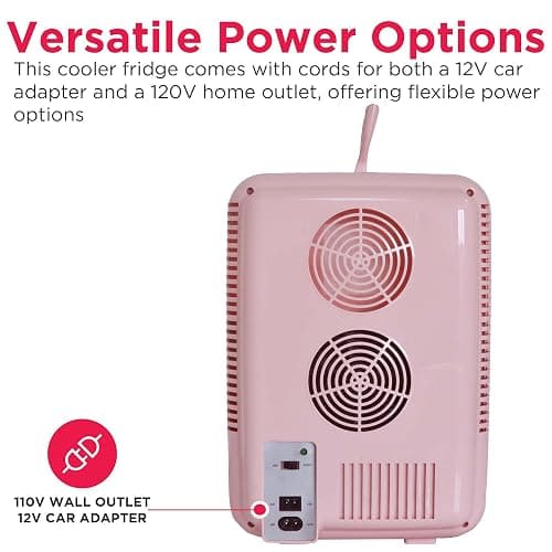 FRIGIDAIRE Mini Personal Fridge Cooler, LED Lighted Mirror, 6.5L Capacity, 9 Cans, 100% Freon-Free & Eco Friendly, for Makeup, Skincare, Portable, Pink thumbnail 6