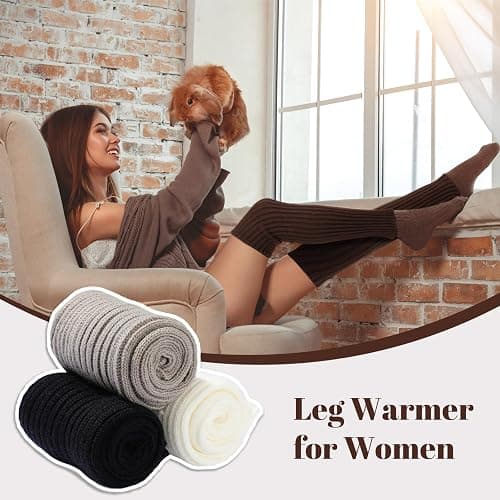 Passionbility Leg Warmers for Women - Leg Warmers 80s Ribbed Knitted Long Socks for Party Sports thumbnail 3