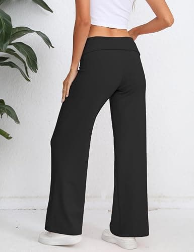 HeSaYep Women's Wide Leg Sweatpants Workout Lounge Pants Fold Over Low Rise Yoga Pants thumbnail 2