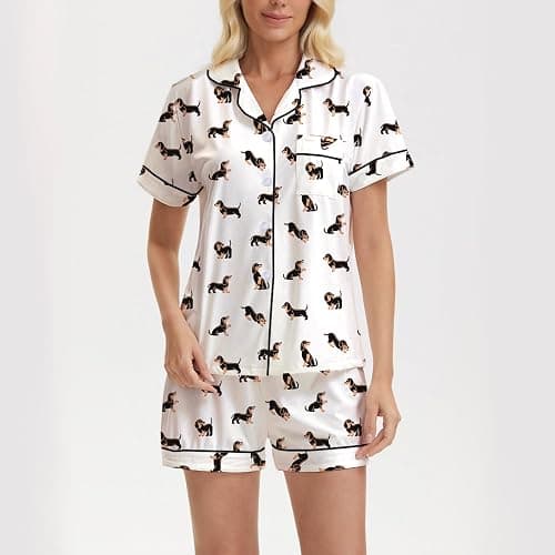 QIYEXING Women's Pajama Sets Button Down Nightwear Lounge Set, Pattern Print Two Piece Sleepwear Jammies Outfit S-XXL thumbnail 3