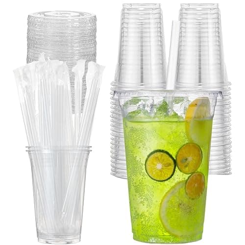 Artsotroly 20 oz Clear Plastic Cups with Lids and Straws, Disposable Drinking Cups for Cold Drinks, Iced Coffee, Milkshakes, Smoothies, 25 Sets - Image 1