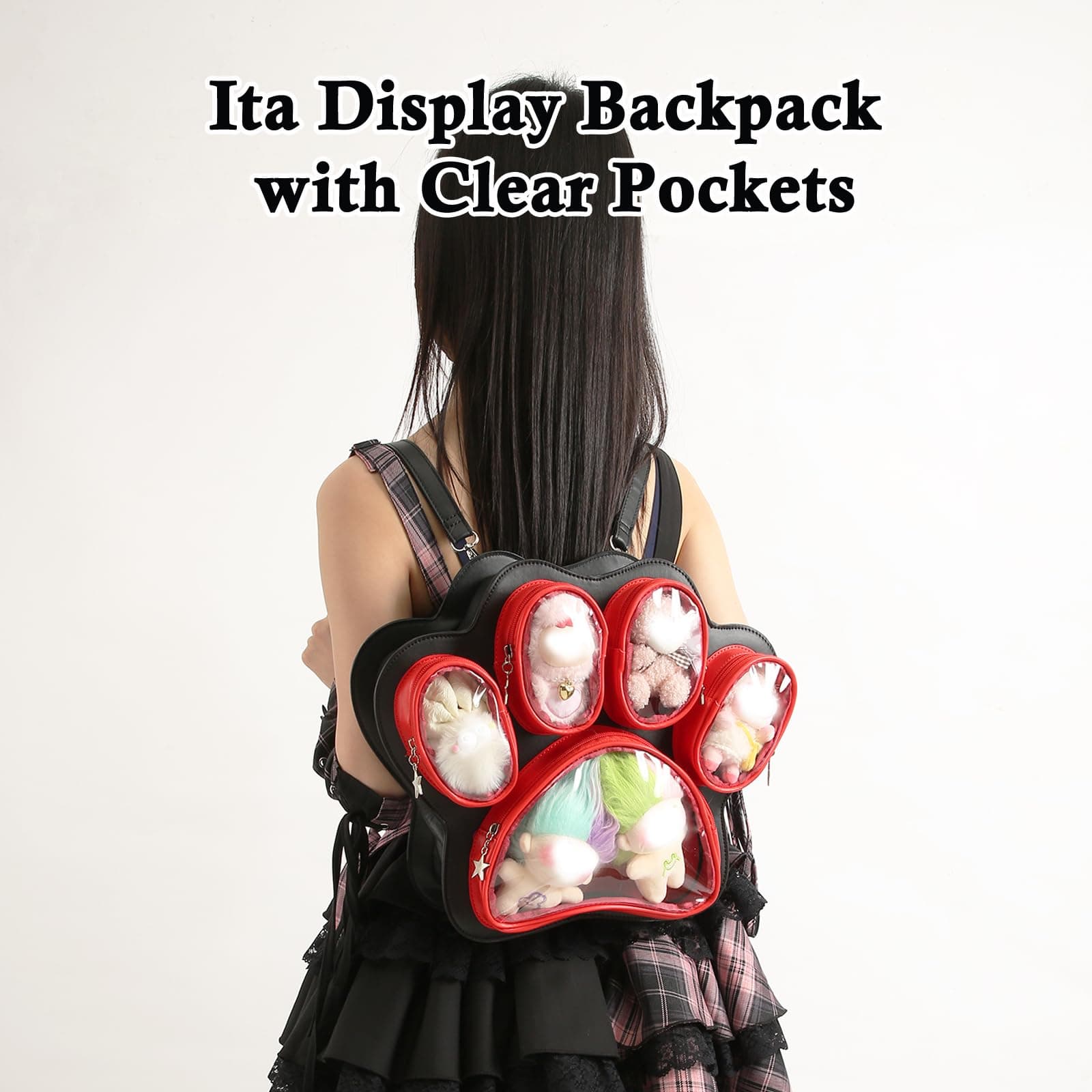 Cat Paw Ita Bag Kawaii Cute Backpack Ita Display Backpack with Clear Pocket Aesthetic Crossbody Shoulder Bag thumbnail 2
