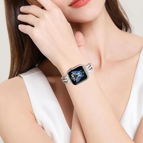 KOREDA Slim Gold Band Compatible for Apple Watch Band 38mm 40mm 41mm 42mm 44mm 45mm 46mm 49mm Series 11 10 9 8 7 SE Ultra Women, Thin Metal Dressy Jewelry Bracelet with Bling Diamond for iWatch Series 6/5/4/3/2/1 thumbnail 5