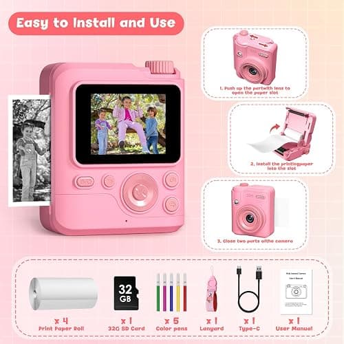 Kids Camera Gifts for Girls Boys - Christmas Birthday Xmas Gift for Girl Boy Age 3 4 5 6 7 8 9 10 11 12 Year Old - Instant Print Digital Toys Ages 3-5 6-8 8-12 Years Olds - Toddler Learning Kid Toy thumbnail 7