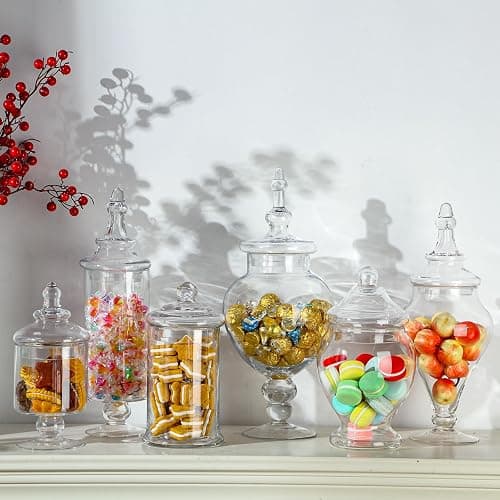 Mimorou 6 Sets Glass Apothecary Jars with Lids and Scoops 3 Styles Clear Candy Jars for Candy Buffets Candy Display Containers Bath Salt Container Cookie Crafts Bathroom Kitchen Storage (Simple) thumbnail 7