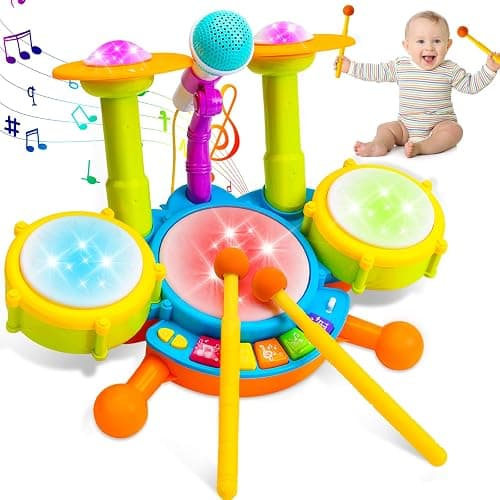 Kids Drum Set for Toddlers 1-3 Musical Baby Toys for 1 Year Old Boy Gifts Montessori Baby Girl Toys with Microphone Light Up Learning Toys Birthday Gifts for Infants 6 9 12 18 Months Toddler Age 1-2 - Image 1