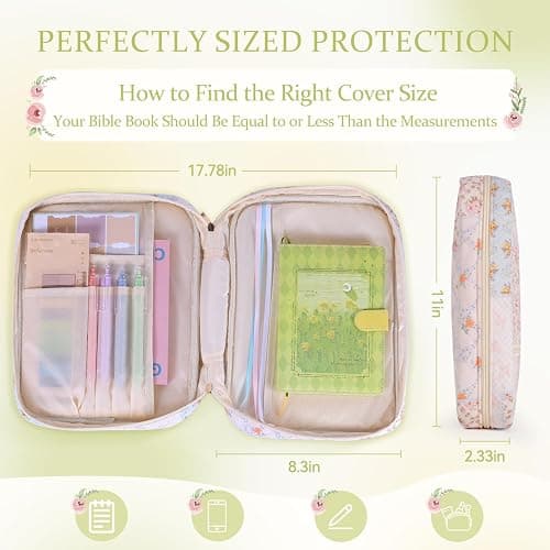KOUDGY Bible Cover Case for Women Large Quilted Bible Carrying Bag with Handles Bible Study Supplies & Accessories Christian Gifts for Women(Spliced Flower, M) thumbnail 2