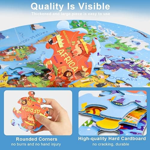 DIGOBAY World Map Jigsaw Puzzle for Kids 4-8, 70 Piece Large Round Floor Puzzles for Kids Ages Toddler Puzzle Globe Geography Games Educational Toys Birthday for Children thumbnail 4