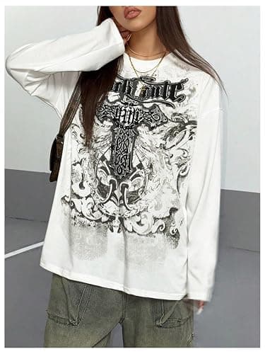 SOLY HUX Women's Gothic Oversized Tops Long Sleeve Crew Neck Graphic Tee Shirts Y2k Grunge Clothes thumbnail 4