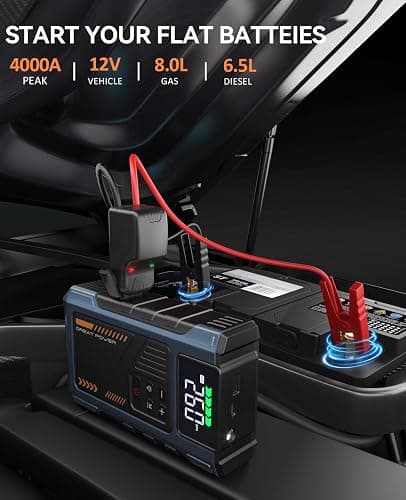 Car Battery Charger Jump Starter with Air Compressor, 4000A Jumper Box for Car Battery Portable Booster Jump Pack, 12V Jumpstart Combo 150PSI Tire Inflator Air Pump(Up to 8.0L Gas/6.5L Diesel) thumbnail 2