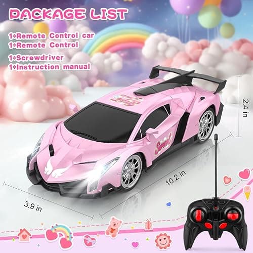 Growsland Remote Control Car for Girls, 1:18 Pink RC Cars Toys for Kids Girl Electric Vehicle Toy Car Hobby Racing Car with Lights & Controller, Birthday Gifts for Girl Boys Age 3 4 5 6 7 8 9 Year Old thumbnail 2