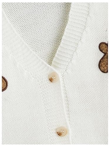 OYOANGLE Girl's Bear Embroidery Button Up Cardigan Sweater Long Sleeve V Neck Cute Knitted Outerwear thumbnail 3